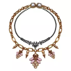 Layered Necklace with Crystal Clusters & Spikes, Rose Gold