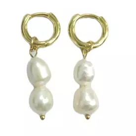 LK Pearl Drop Huggie Earrings