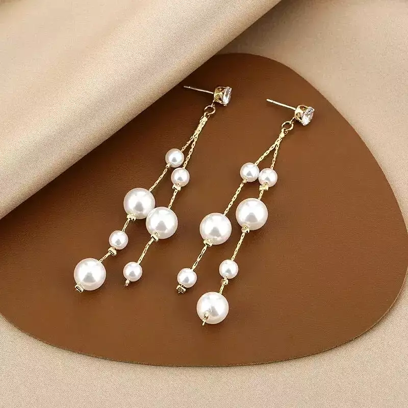 Long Tassel Earrings Large Small Pearls Elegant Trendy Women Jewelry S3575727