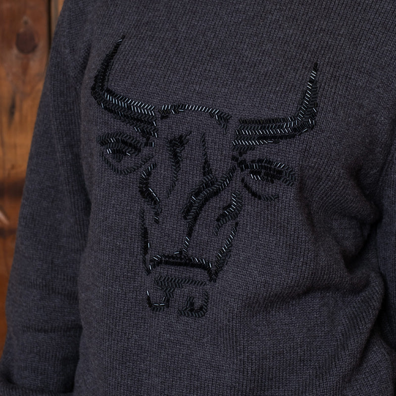 Luxe Beaded Skull Pullover Knit Gravel