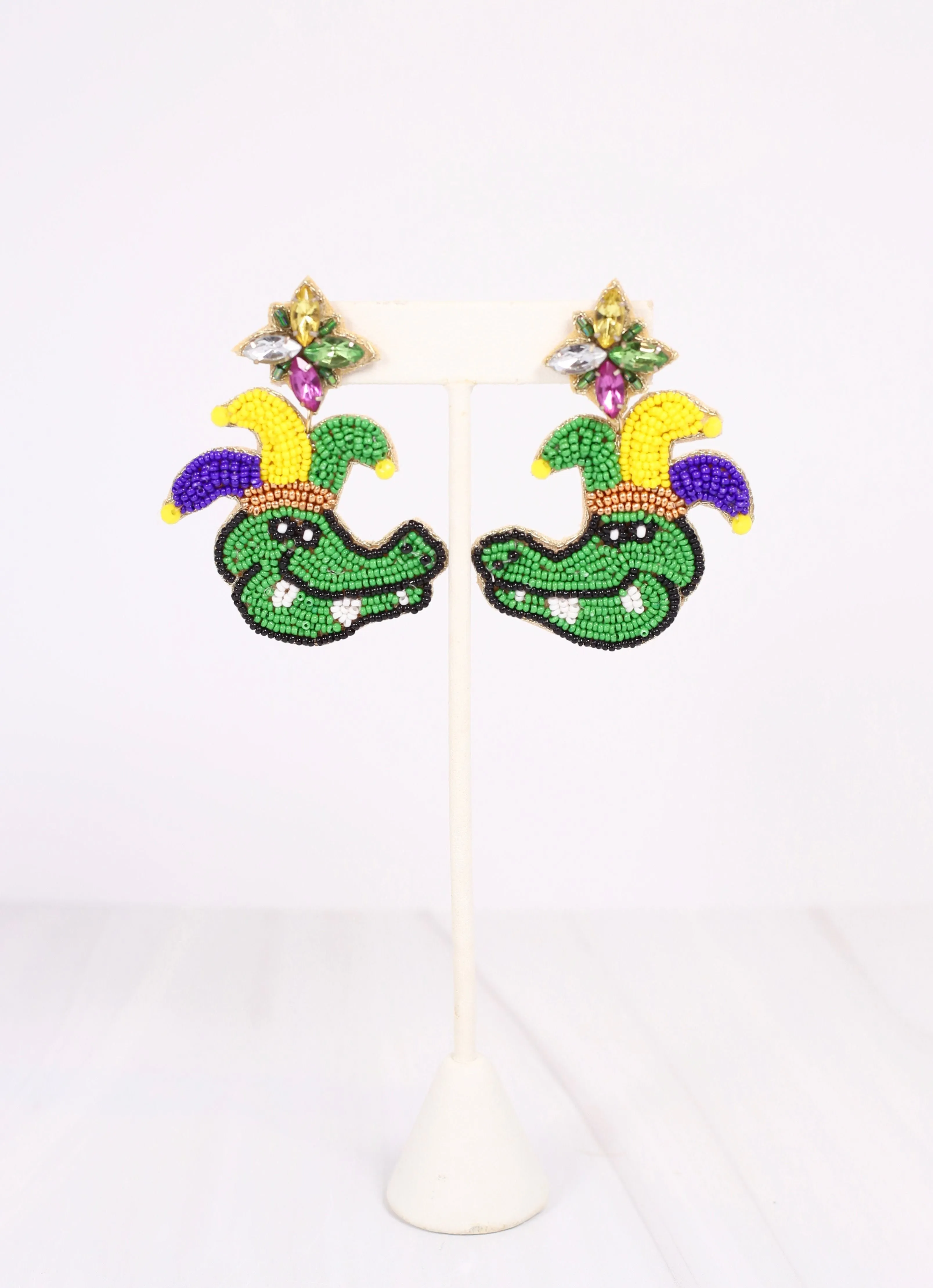 Mardi Gras Mambo Gator Earring GREEN