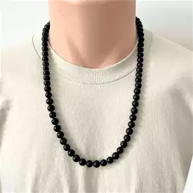 Mens Black Onyx Matte Beaded Necklace Long and Short