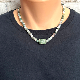 Mens Tree Agate Stone Necklace