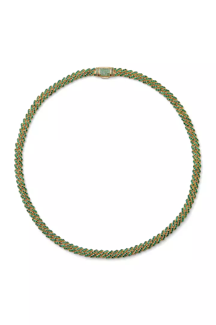 Micro Mexican Chain Necklace, Emerald