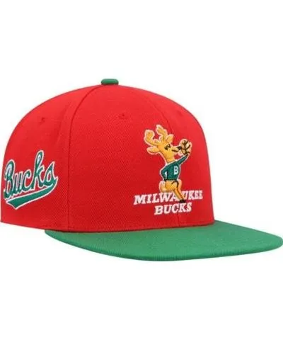 Mitchell & Ness Men's NBA Red/Green Milwaukee Bucks Hardwood Classics Snapback Hat