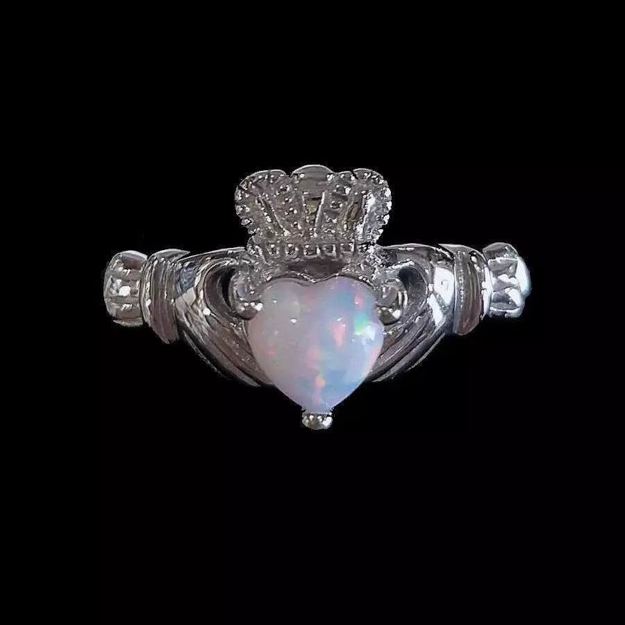 Opal & Silver Claddagh Ring