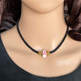 Pink Flower Bead Choker