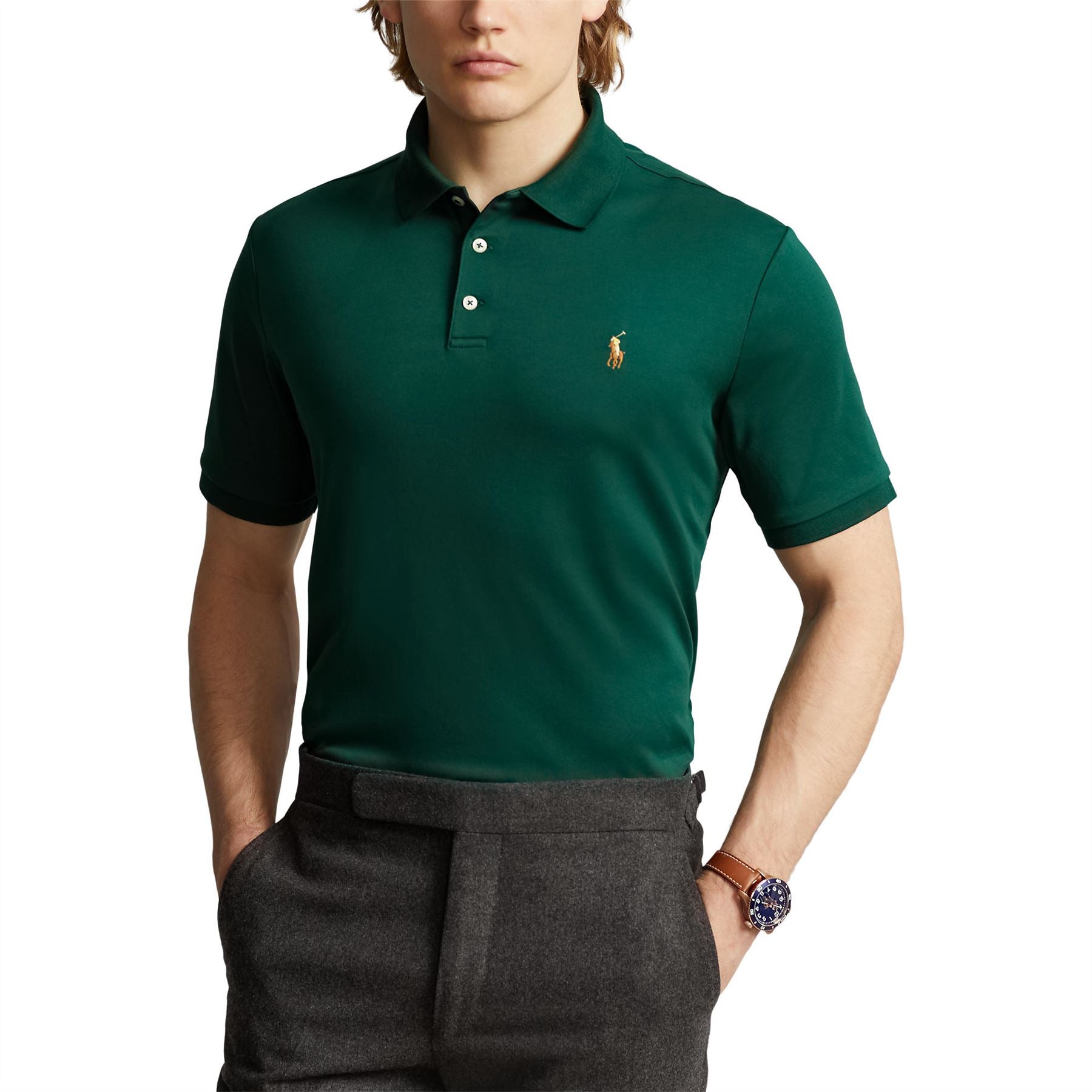 Polo Golf Slim Fit Cotton Polo Moss Agate - AW23