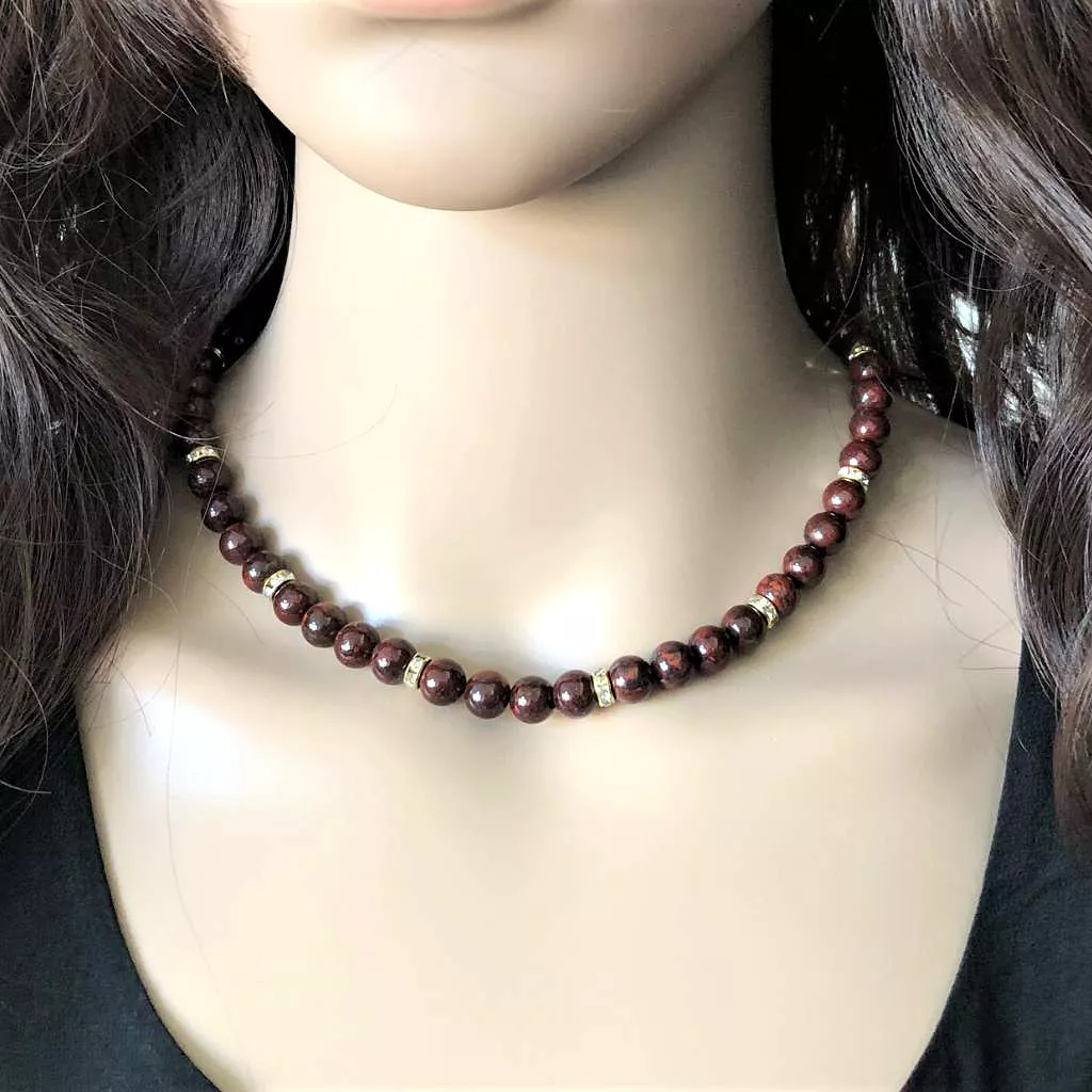 Poppy Jasper and Crystal Beaded Necklace