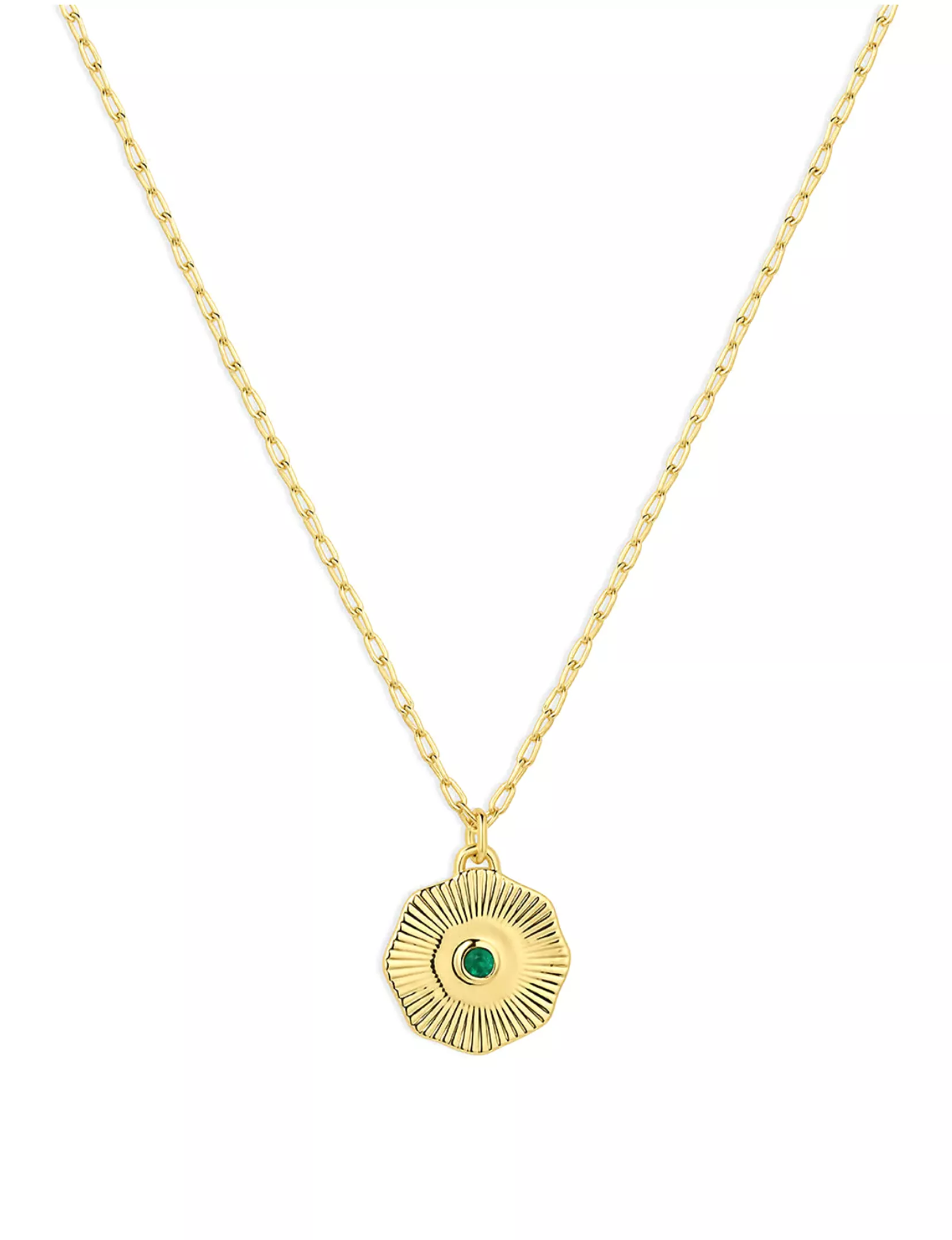 Power Birthstone Coin Necklace (May), Gold/Green Agate