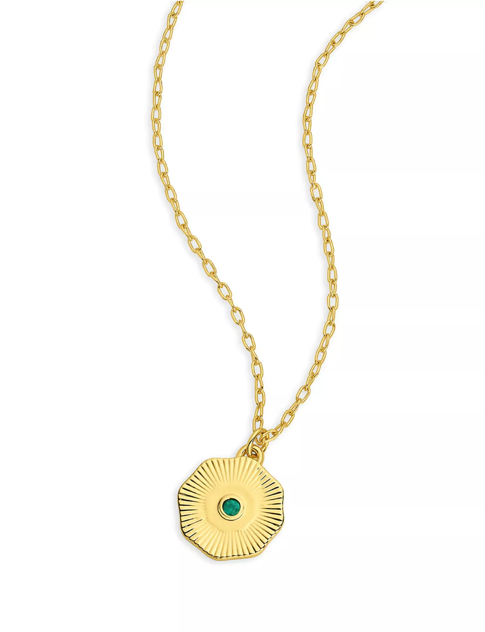 Power Birthstone Coin Necklace (May), Gold/Green Agate