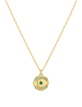 Power Birthstone Coin Necklace (May), Gold/Green Agate