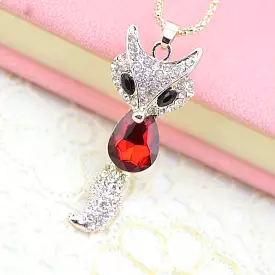 Red Crystal Fox Pendant Necklace