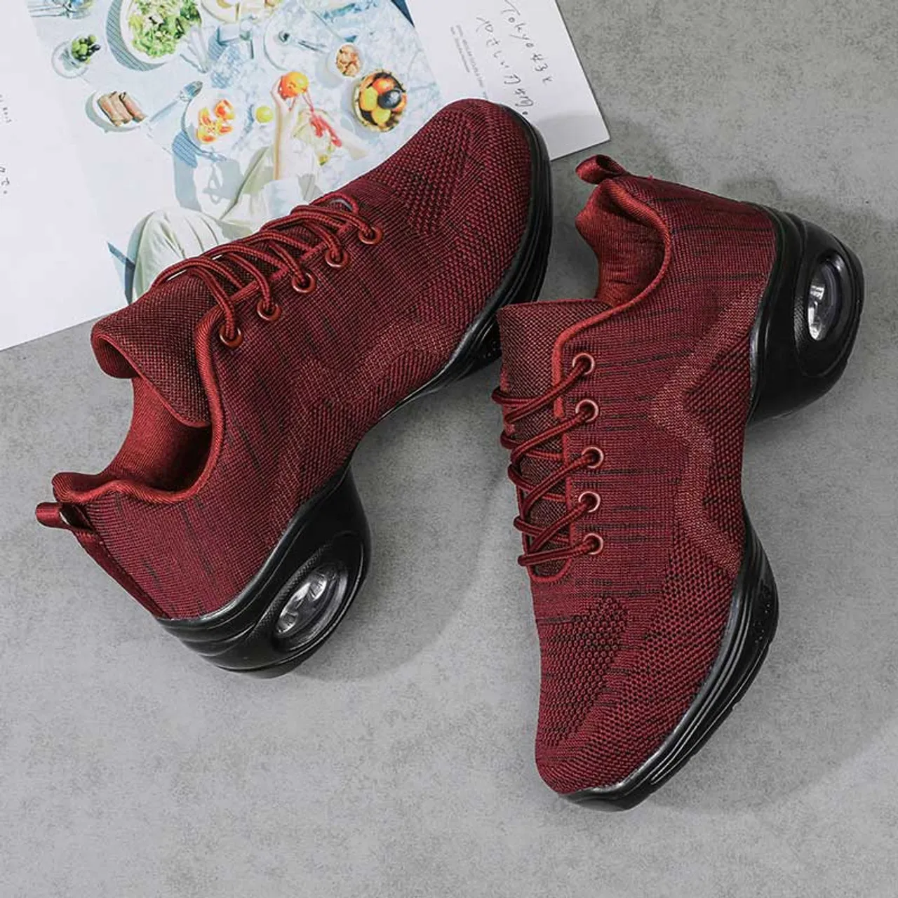 Red flyknit stripe pattern texture casual shoe sneaker