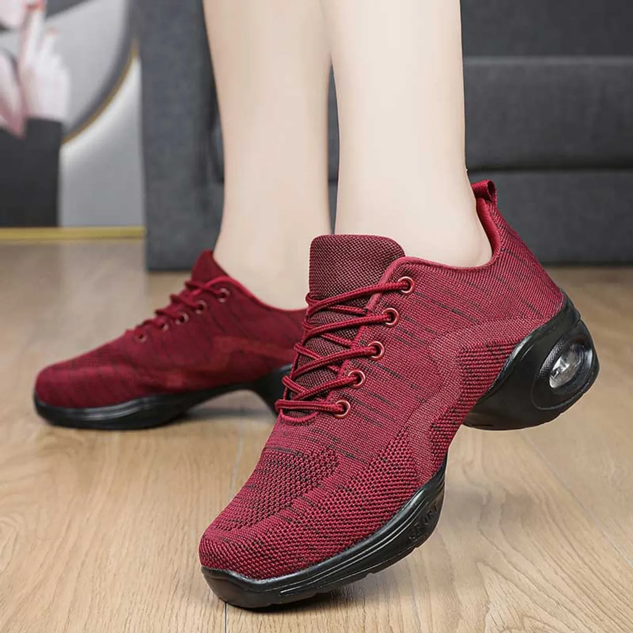 Red flyknit stripe pattern texture casual shoe sneaker