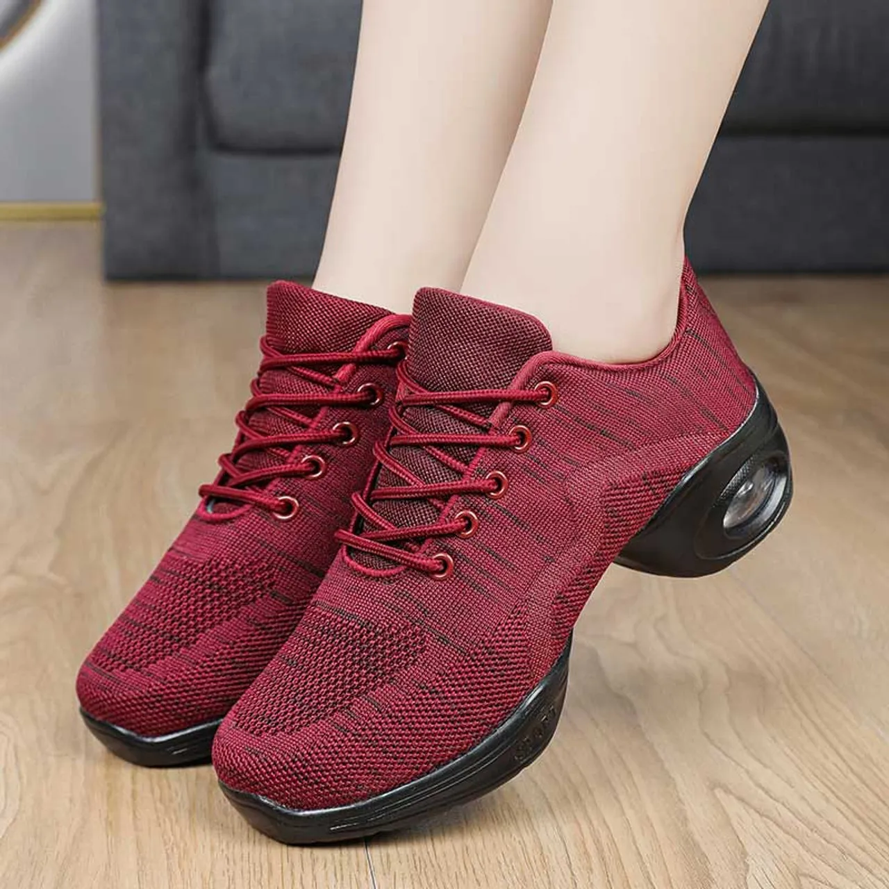 Red flyknit stripe pattern texture casual shoe sneaker