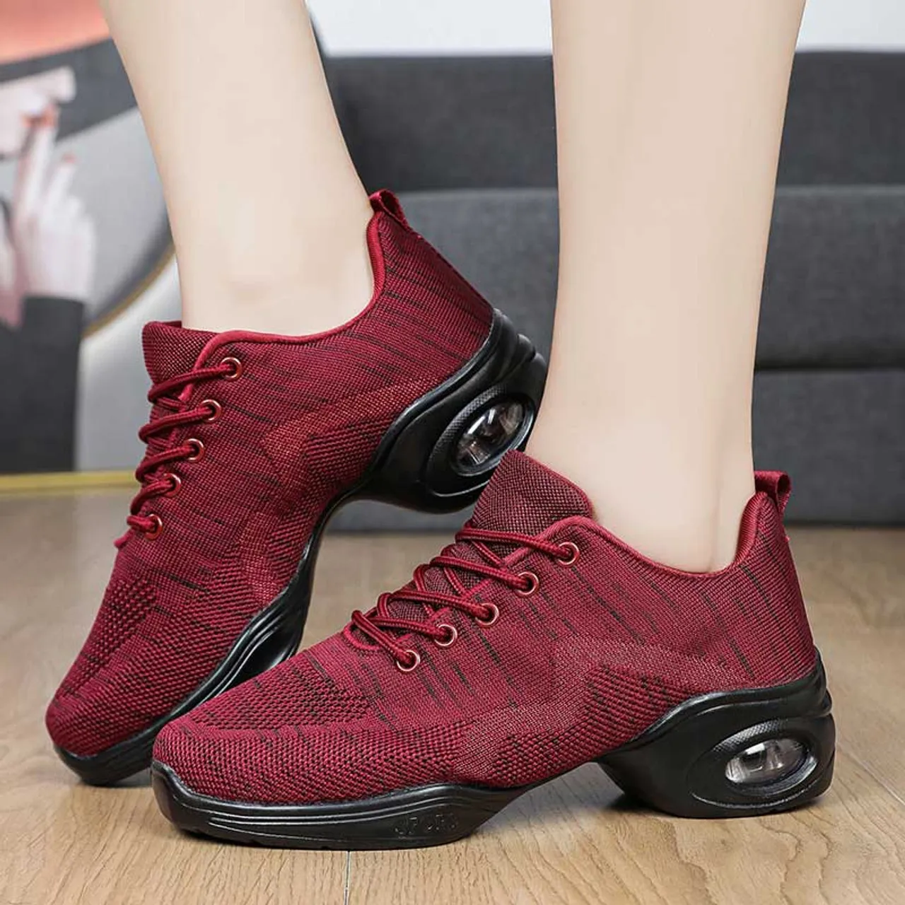 Red flyknit stripe pattern texture casual shoe sneaker