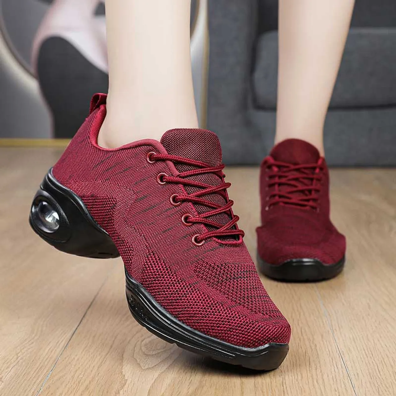 Red flyknit stripe pattern texture casual shoe sneaker