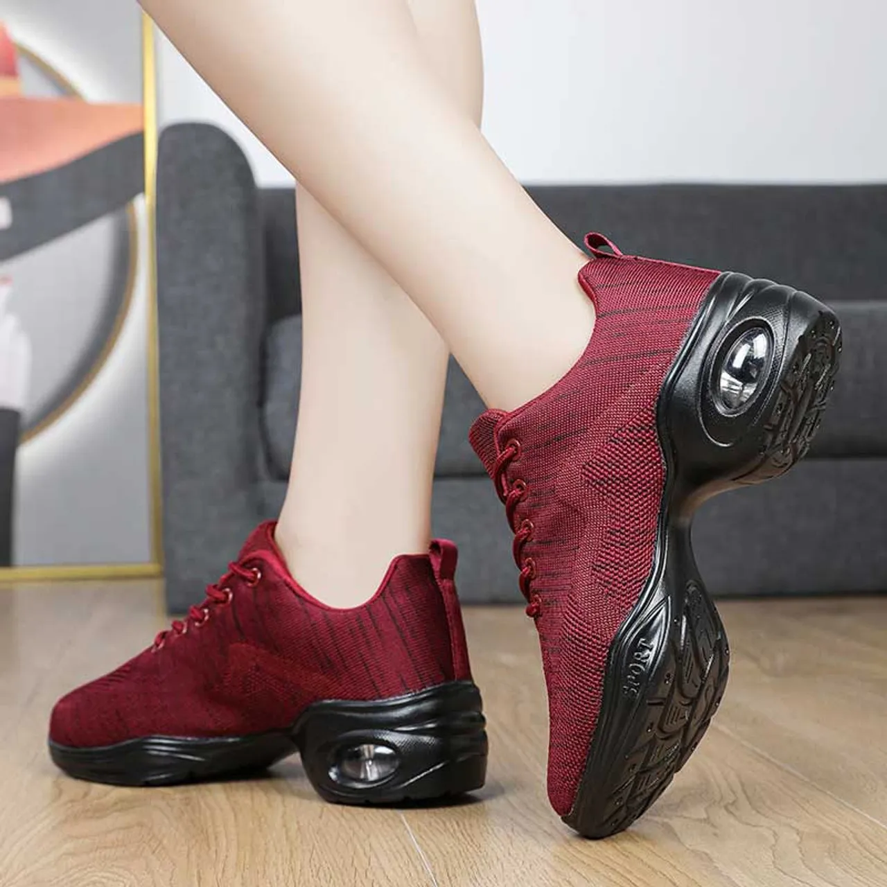 Red flyknit stripe pattern texture casual shoe sneaker