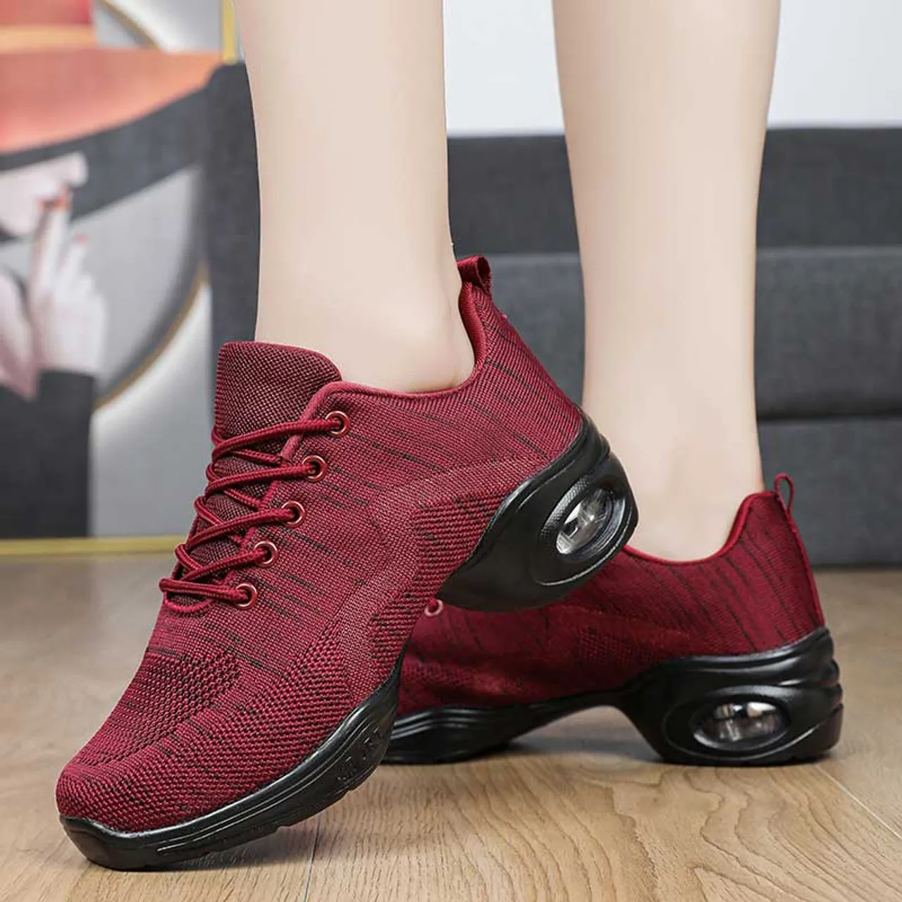 Red flyknit stripe pattern texture casual shoe sneaker