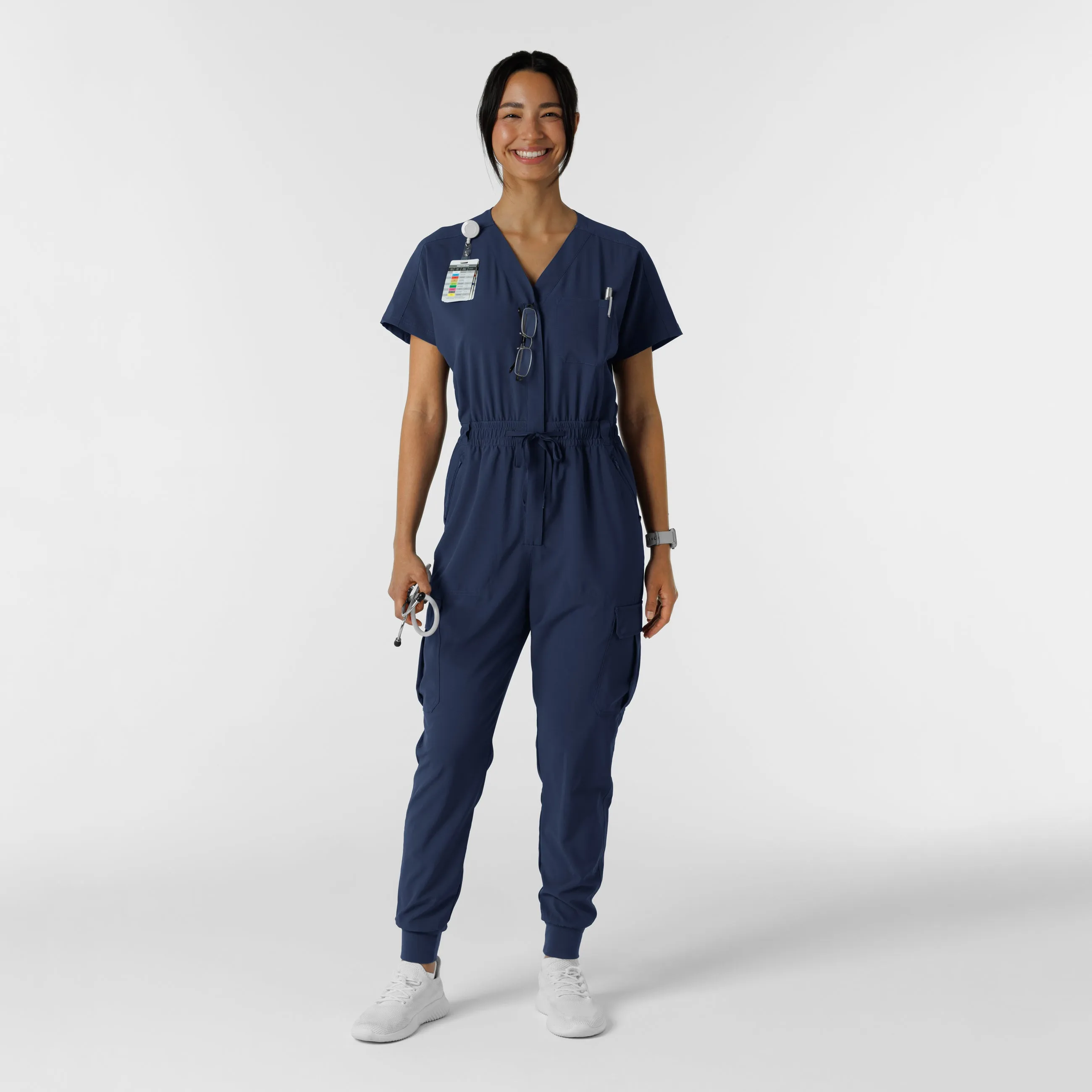 RENEW Women's Cargo Jogger Scrub Jumpsuit - Navy