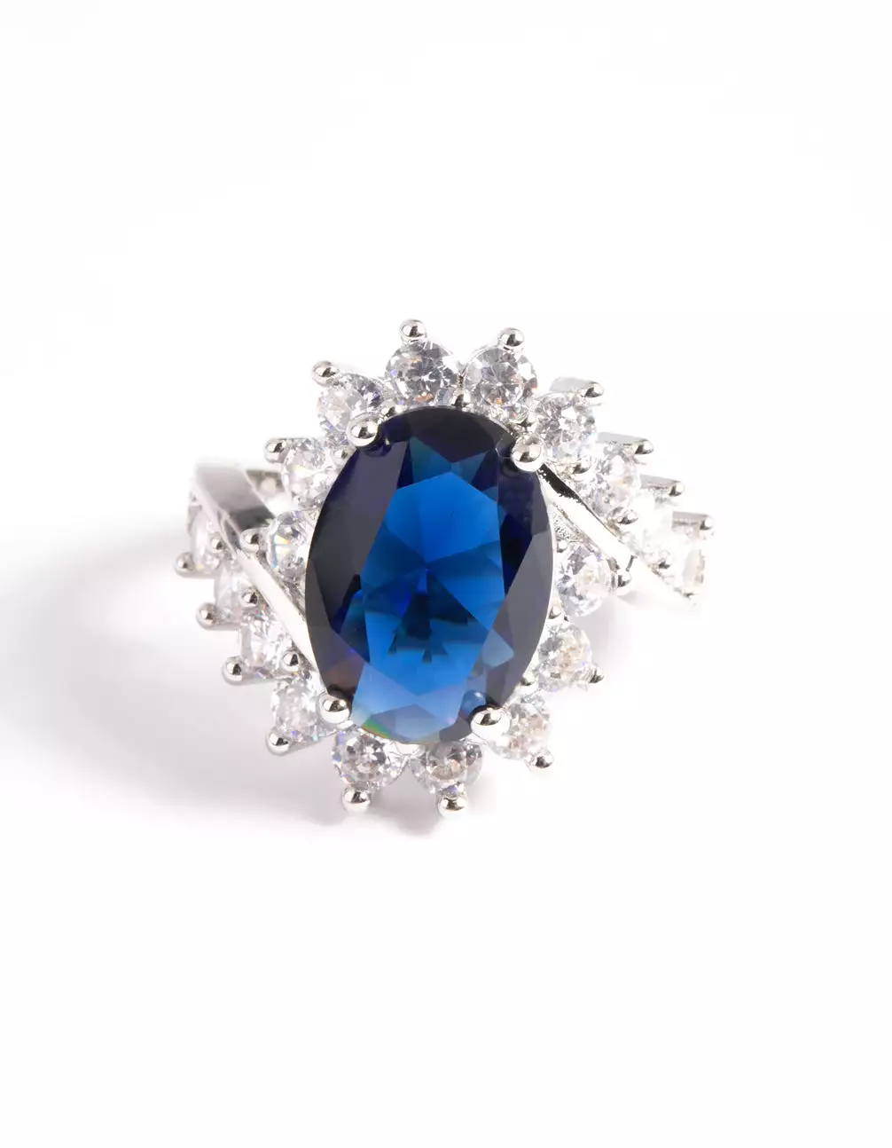 Rhodium Cubic Zirconia Vintage Sapphire Oval Ring