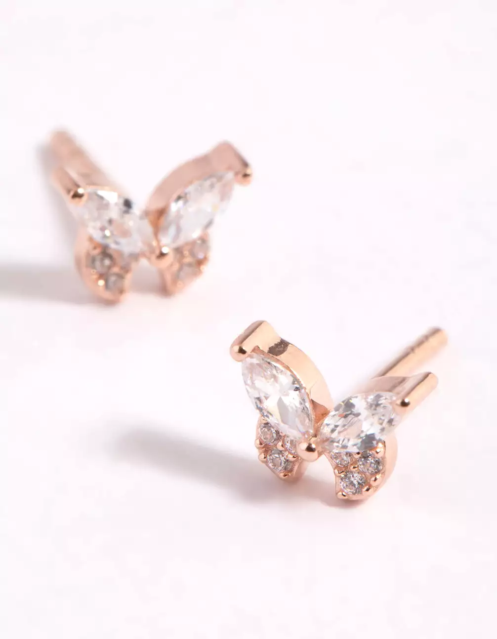 Rose Gold Plated Sterling Silver Cubic Zirconia Butterfly Stud Earrings