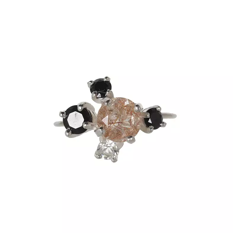 Rutilated Quartz Cluster Ring, Silver