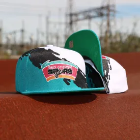 San Antonio Spurs Vintage Retro NBA Paintbrush Mitchell and Ness Snapback Hat | Teal/White/Black