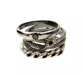 Serpent 3 Ring Set, Silver