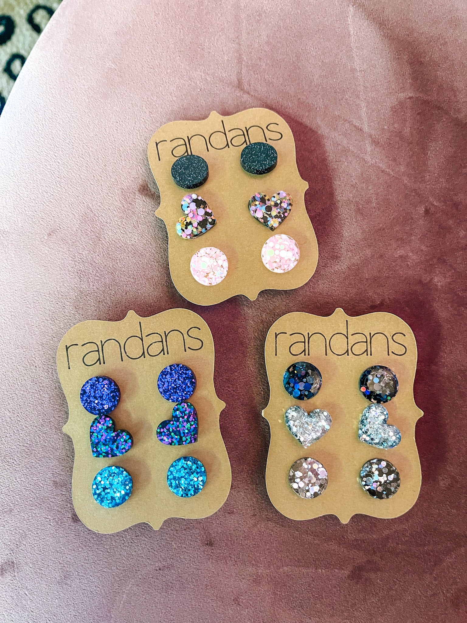 Set Of Three Glitter Studs