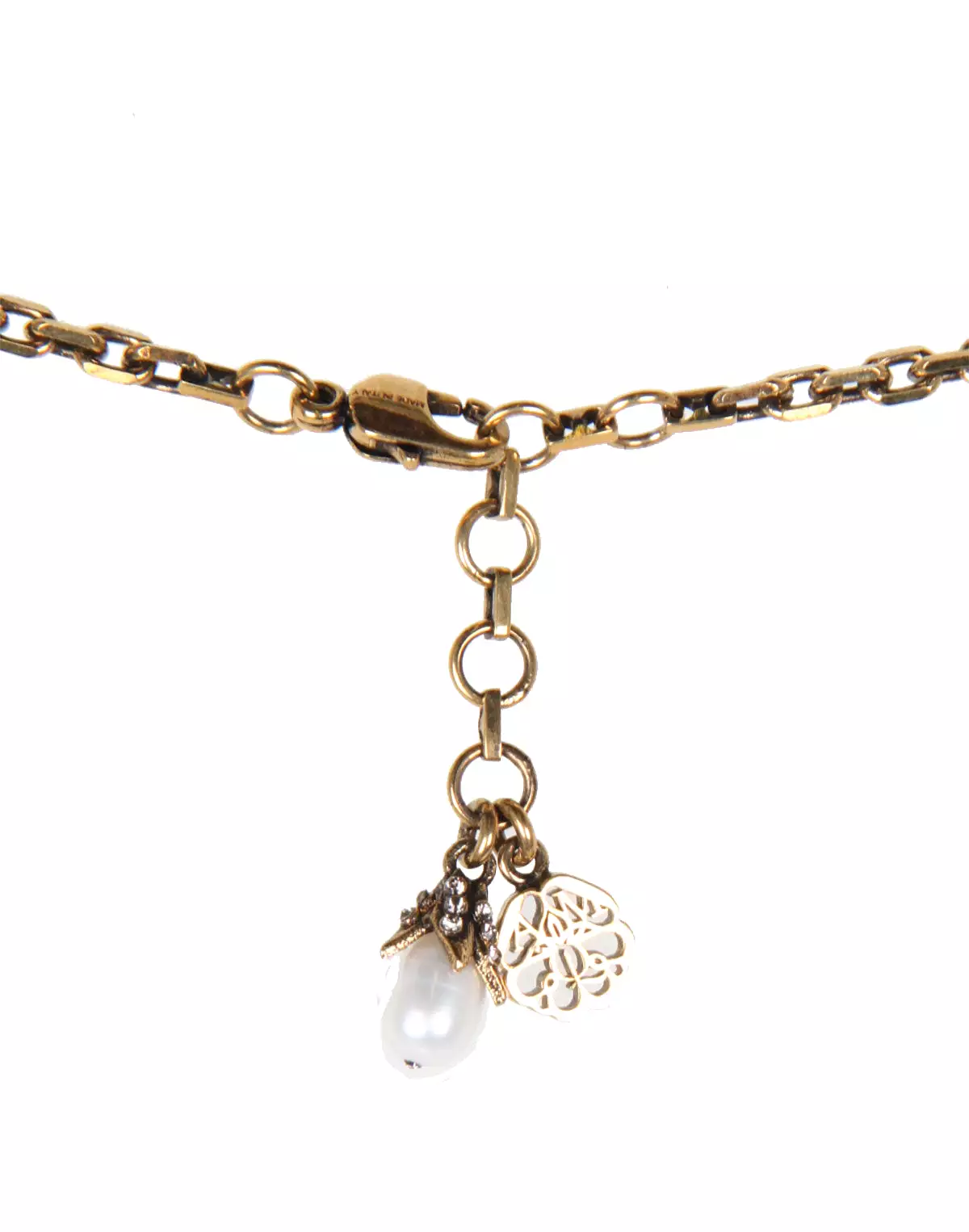 Short Pearl Skull Necklace, Gold