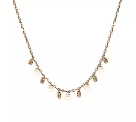 Short Pearl Skull Necklace, Gold