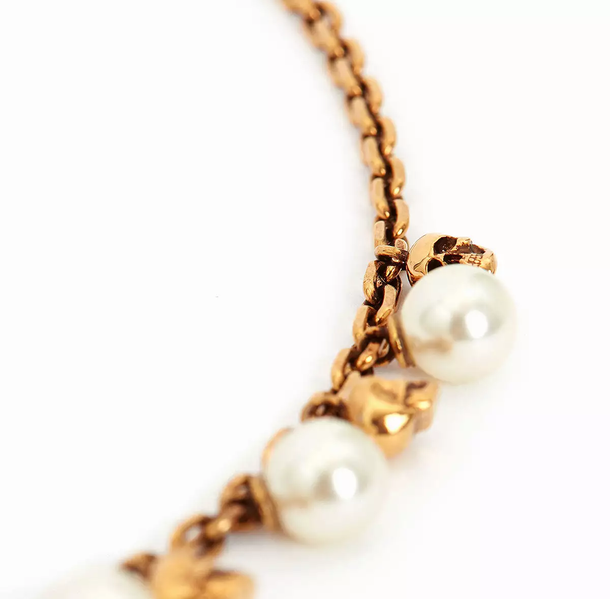 Short Pearl Skull Necklace, Gold