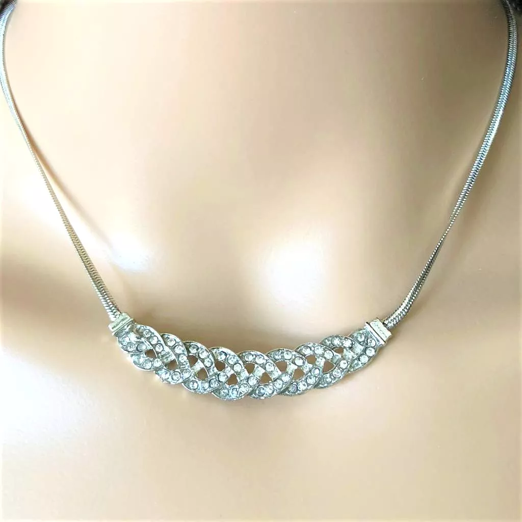 Silver and Crystal Braided Collar Necklace