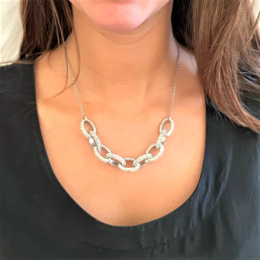 Silver Crystal Pave Chunky Chain Necklace