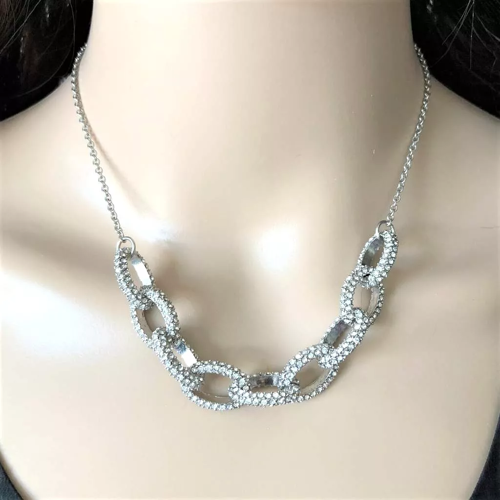 Silver Crystal Pave Chunky Chain Necklace