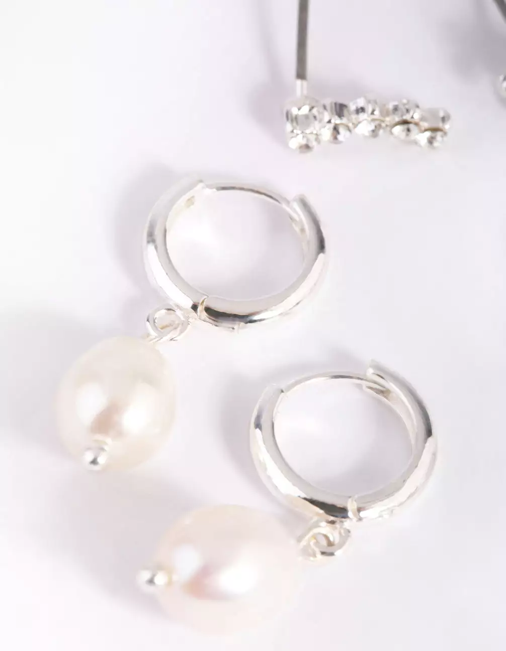 Silver Diamante & Freshwater Pearl Huggie Hoop Earrings