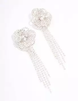 Silver Diamante Flower Cupchain Drop Earrings