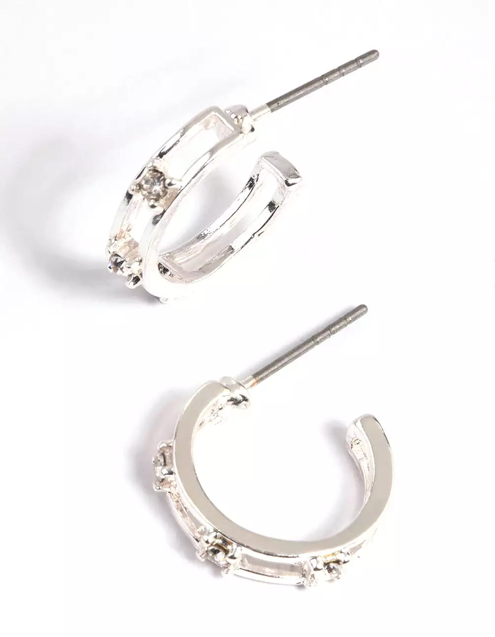 Silver Diamante Huggie Hoop Earrings