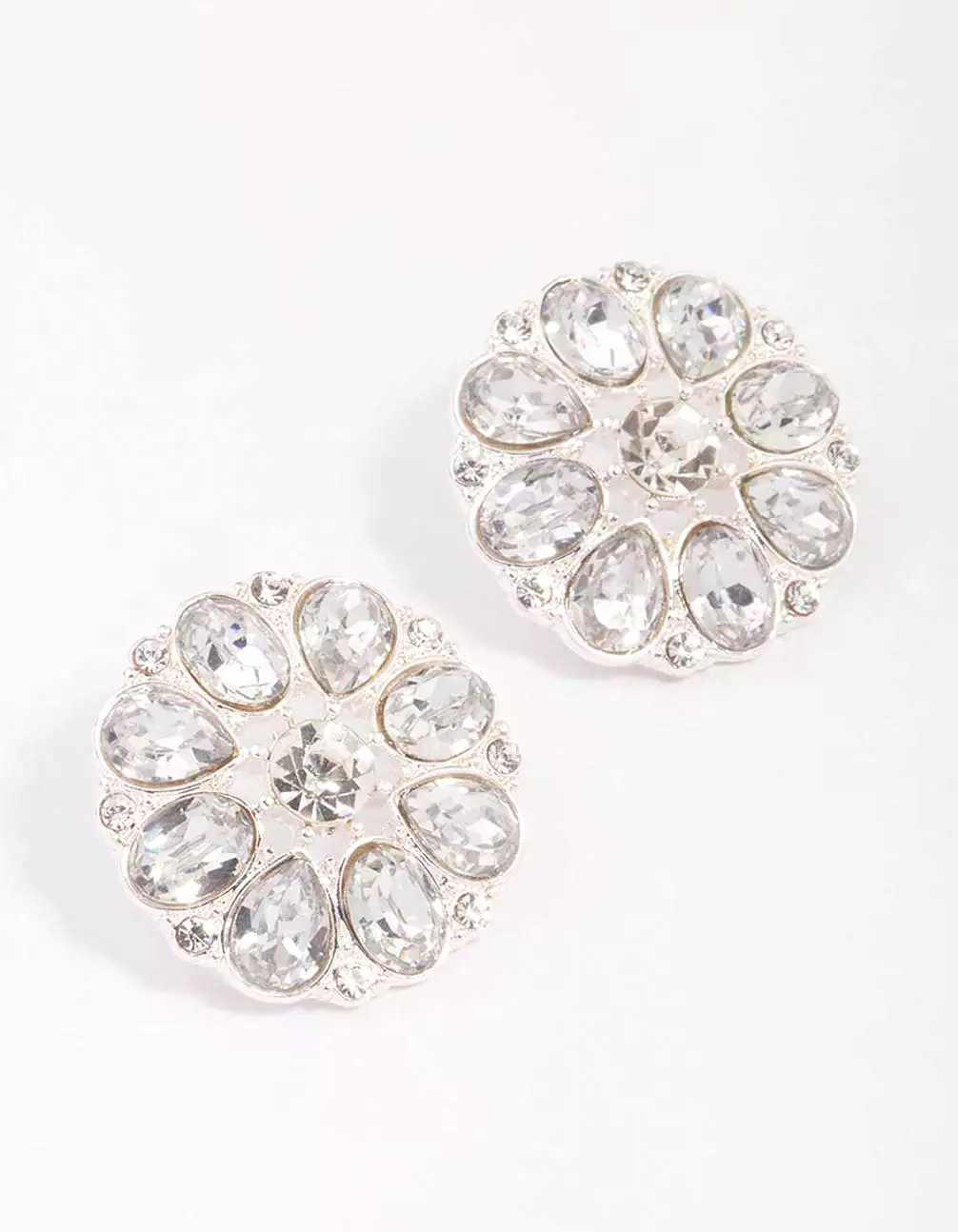 Silver Flower Diamante Encrusted Stud Earrings