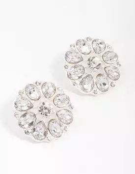 Silver Flower Diamante Encrusted Stud Earrings