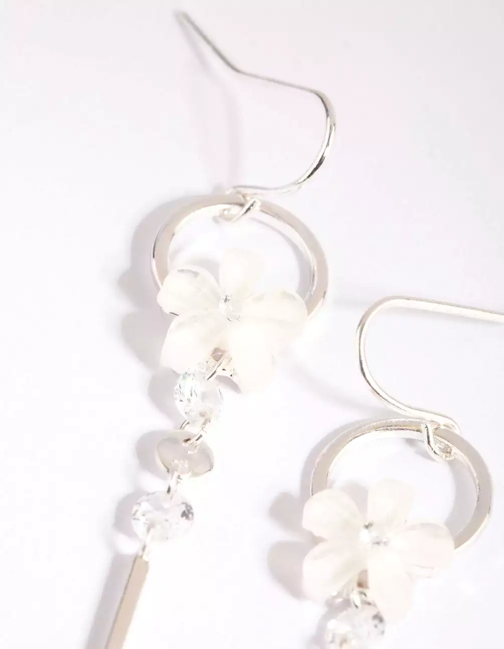 Silver Flower Drop Earrings