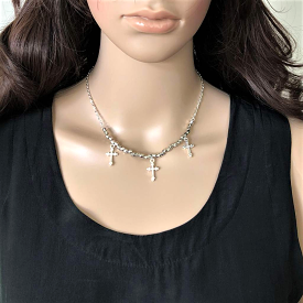 Silver Multi Cross Chain Necklace