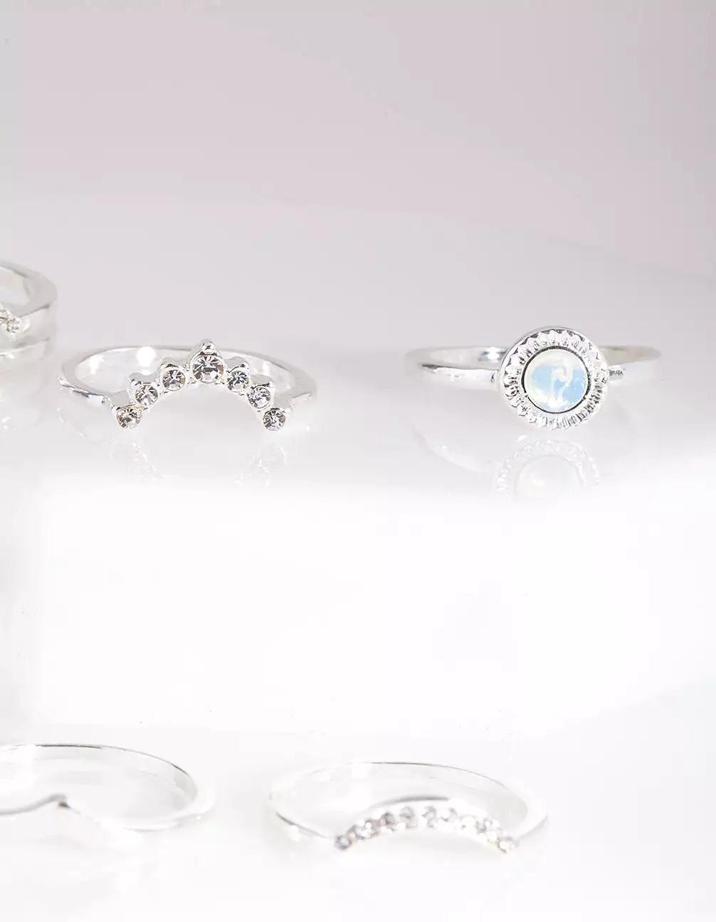 Silver Multi Shape Synthetic Opal Ring Pack