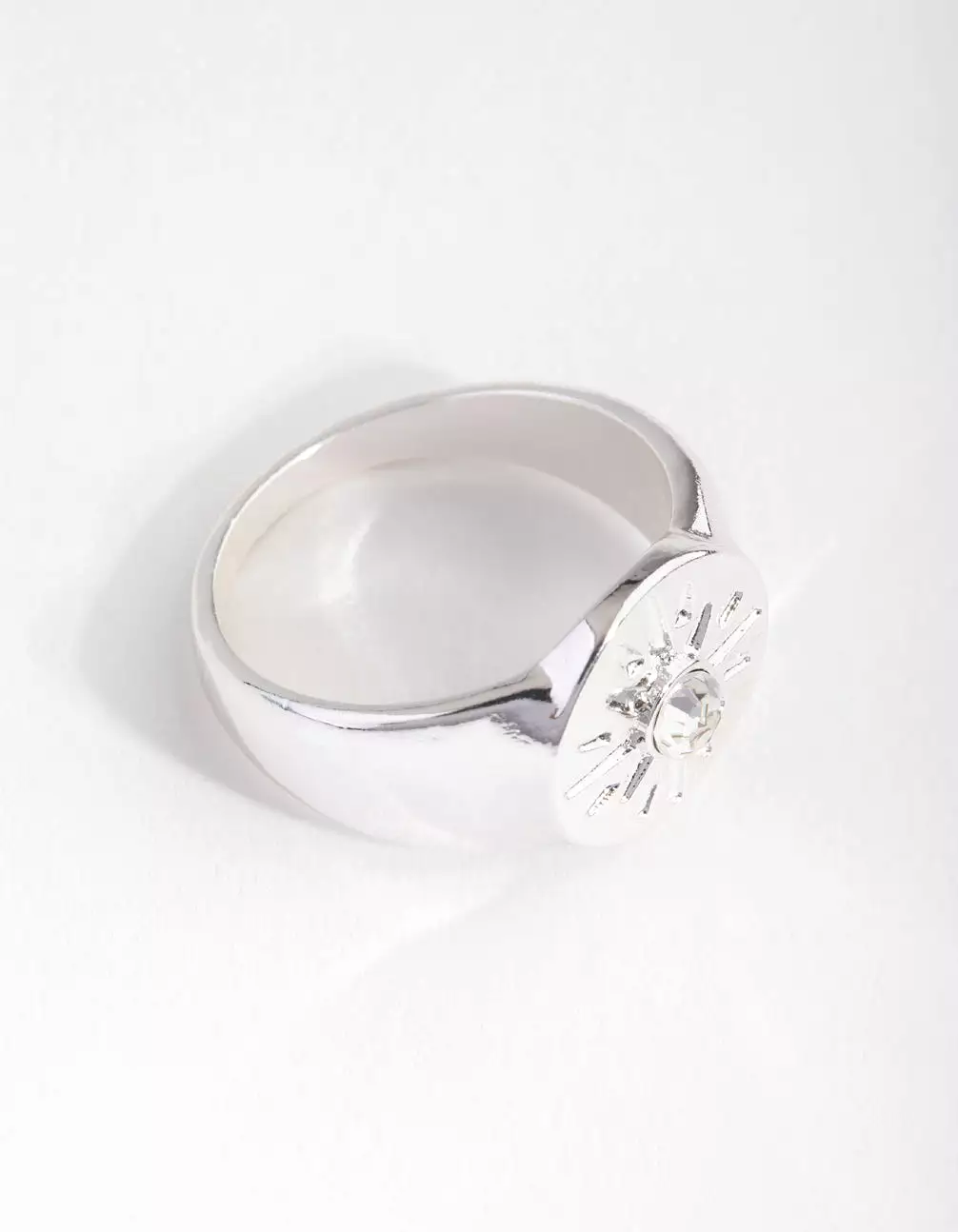 Silver Star & Crystal Signet Ring