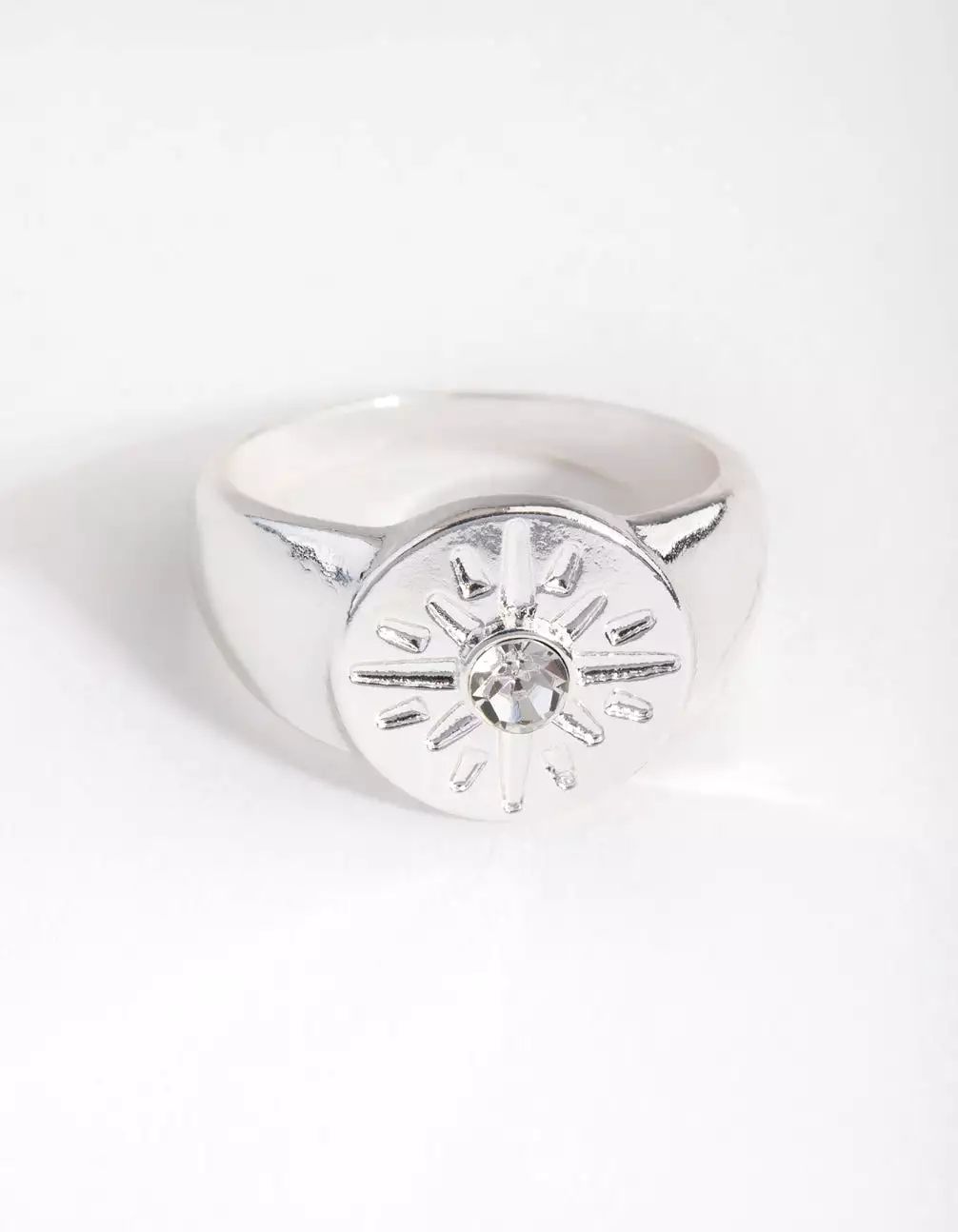 Silver Star & Crystal Signet Ring