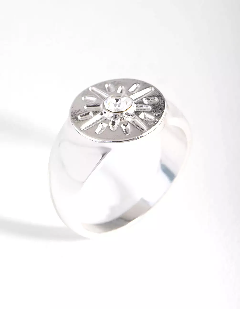 Silver Star & Crystal Signet Ring