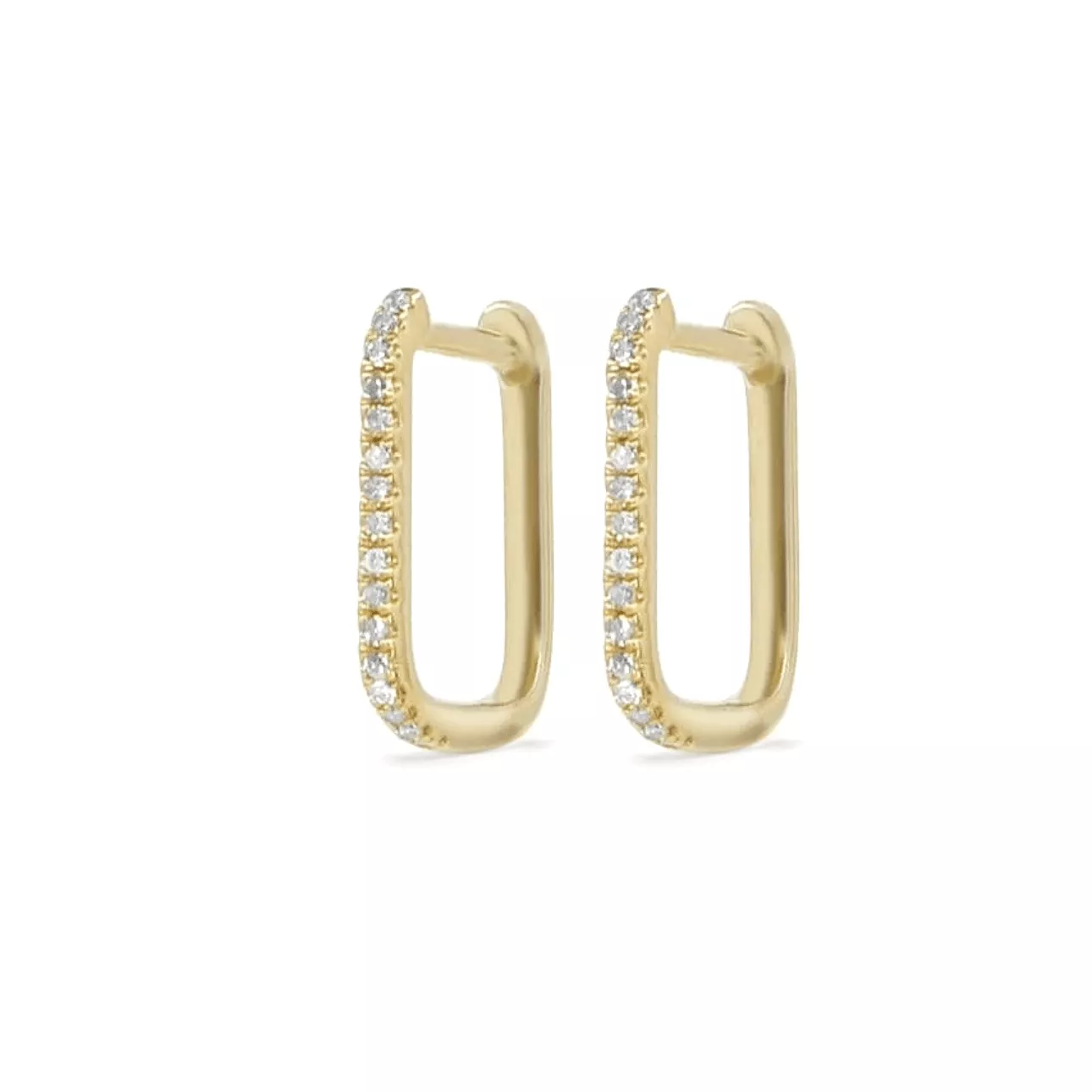 Small Rectangle Micro-Pave Diamond Hoop Earrings, Single Diamond Row