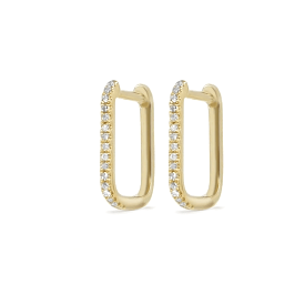 Small Rectangle Micro-Pave Diamond Hoop Earrings, Single Diamond Row